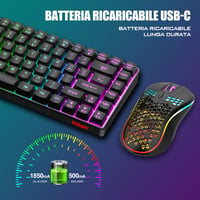 RedThunder 75% Wireless Gaming Billentyűzet, Rainbow LED, 3200 DPI, 85 Gomb, PC/PS5/Xbox 3