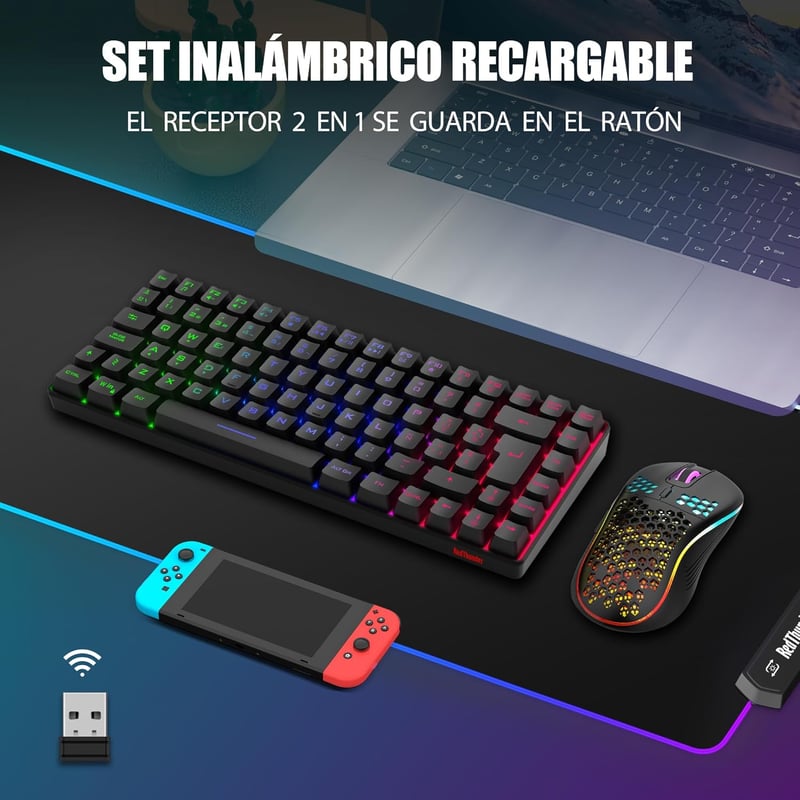 RedThunder 80% Wireless Mechanikus Gamer Billentyűzet Rainbow LED + 3200 DPI Egér Szett