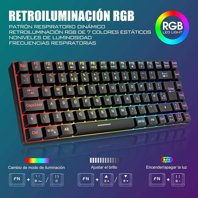 RedThunder 80% Wireless Mechanikus Gamer Billentyűzet Rainbow LED + 3200 DPI Egér Szett