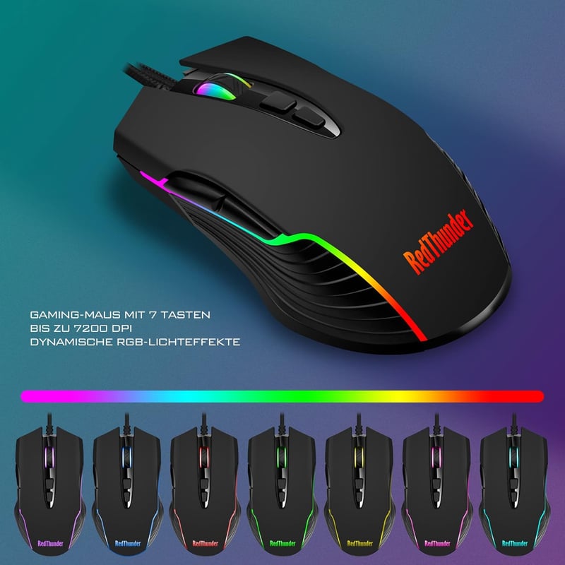 RedThunder K10 Gamer Billentyűzet és Egér Szett, RGB Háttérvilágítás, Fém Alaplap, Csuklótámasz, 7D Ergonomikus Egér, PC Játékosoknak