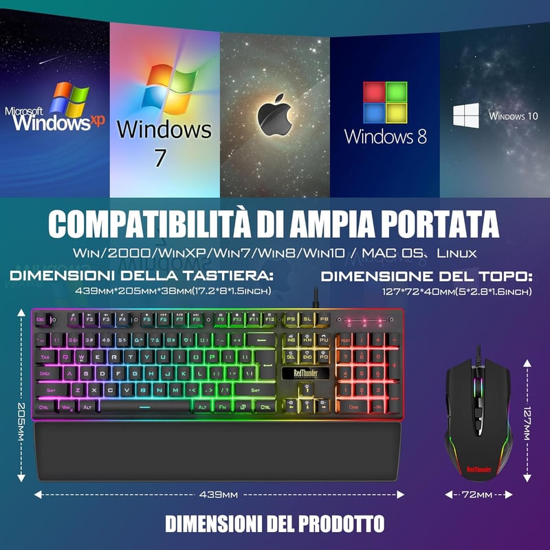 RedThunder K10 Gaming Billentyűzet és Egér Szett RGB Háttérvilágítás Ergonomikus