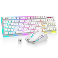 RedThunder K10 Vezeték Nélküli Gamer Billentyűzet és Egér Szett, QWERTZ DE Kiosztás, LED Háttérvilágítás, 3000 mA Akkumulátor, 3200 DPI, Feh 1