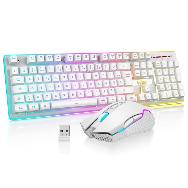Bezdrôtová herná klávesnica a myš RedThunder K10 - podsvietenie, AZERTY, nabíjateľná, 3200DPI, kompatibilná s PC/PS5/Xbox