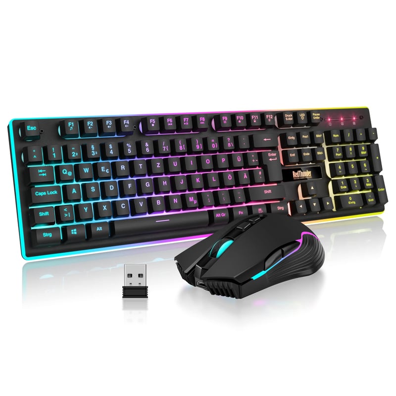 Bezdrôtová herná klávesnica a myš RedThunder K10, QWERTZ nemecké rozloženie, 3000 mAh batéria, 3200 DPI, RGB podsvietenie