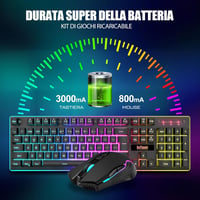 RedThunder K10 Vezeték Nélküli Gaming Billentyűzet és Egér Szett - LED Háttérvilágítás, 3800mAh Akkumulátor, Mechanikus Érzet, 3200 DPI Egér 3