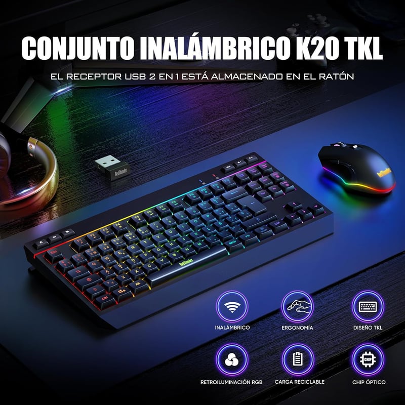 RedThunder K20 TKL Wireless Gaming Billentyűzet RGB Háttérvilágítás Töltöttöhető