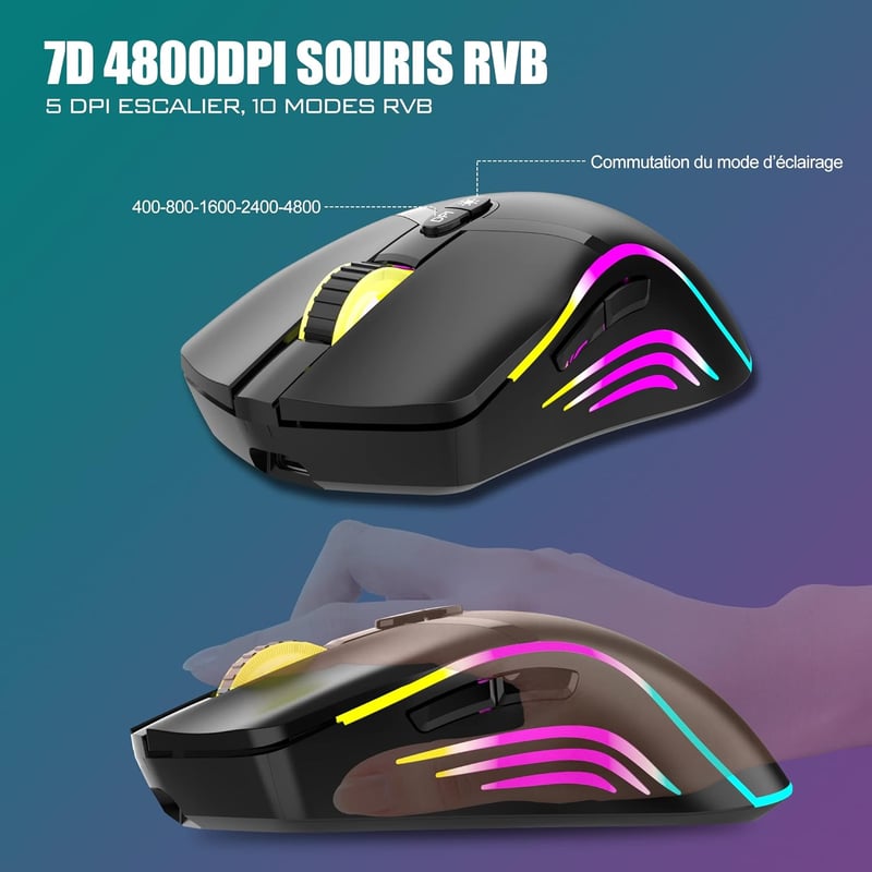 RedThunder K20 Vezeték nélküli billentyűzet és egér szett AZERTY RGB háttérvilágítás 4800 DPI