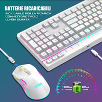 RedThunder K20 Wireless Billentyűzet és Egér Szett, RGB, 4800DPI, Fehér 4