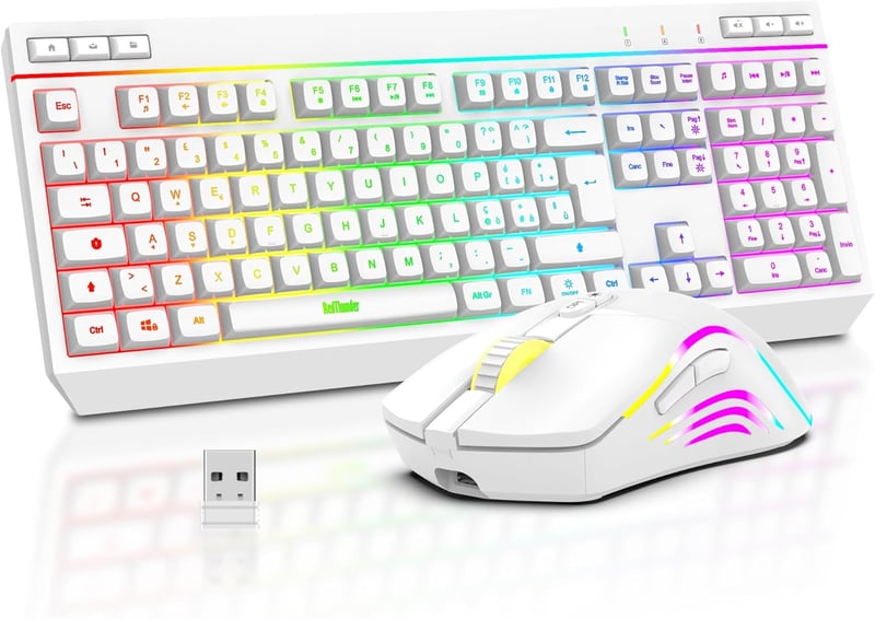 RedThunder K20 Wireless Billentyűzet és Egér Szett, RGB, 4800DPI, Fehér