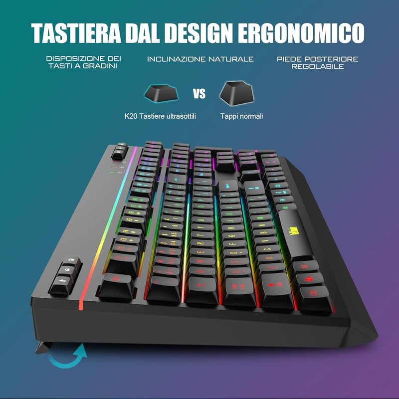 RedThunder K20 Wireless Billentyűzet és Egér Szett, RGB, 4800DPI, Gamer/Iroda