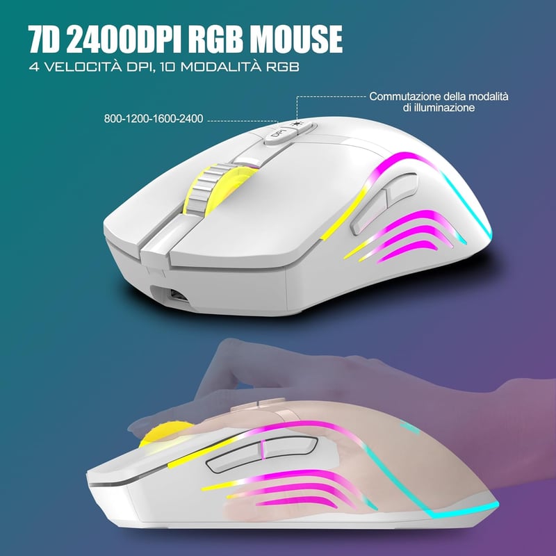 RedThunder K20 Wireless Billentyűzet és Egér Szett, RGB, 4800DPI, Fehér