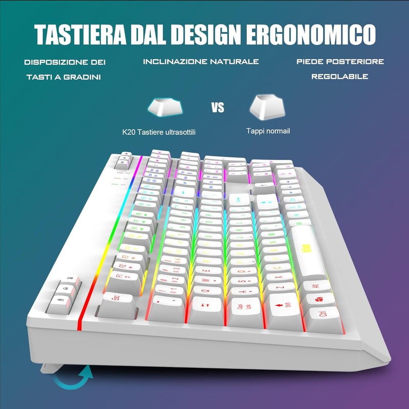 RedThunder K20 Wireless Billentyűzet és Egér Szett, RGB, 4800DPI, Fehér