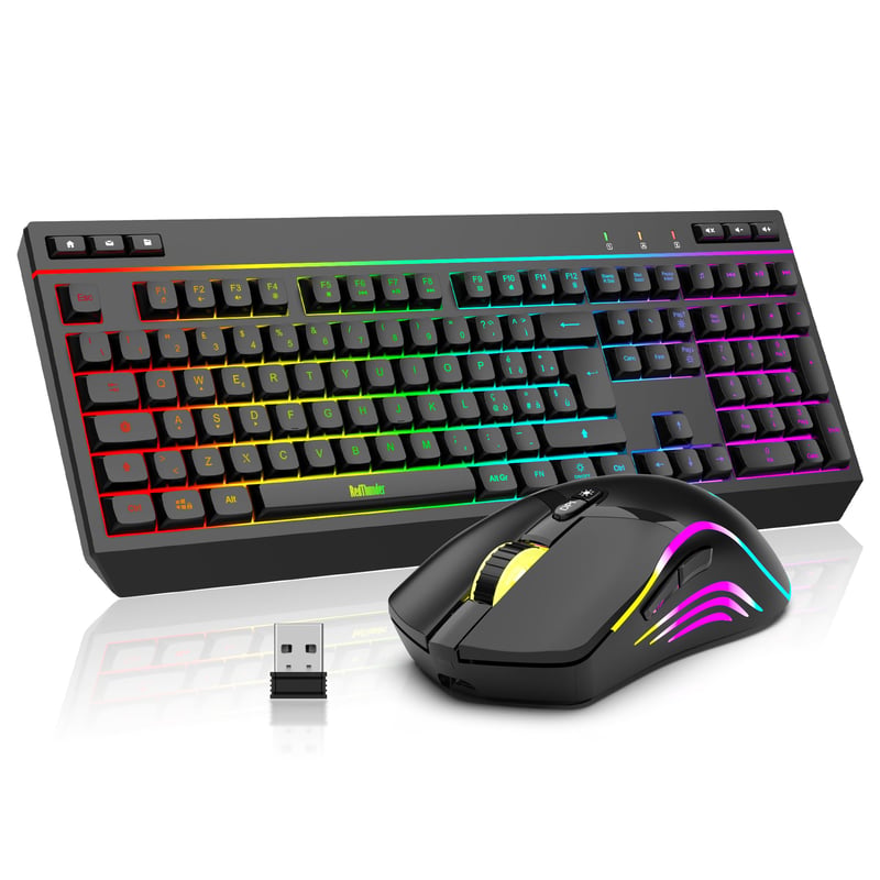 Bezdrôtová herná súprava klávesnice a myši RedThunder K20, 4800 DPI, RGB – čierna