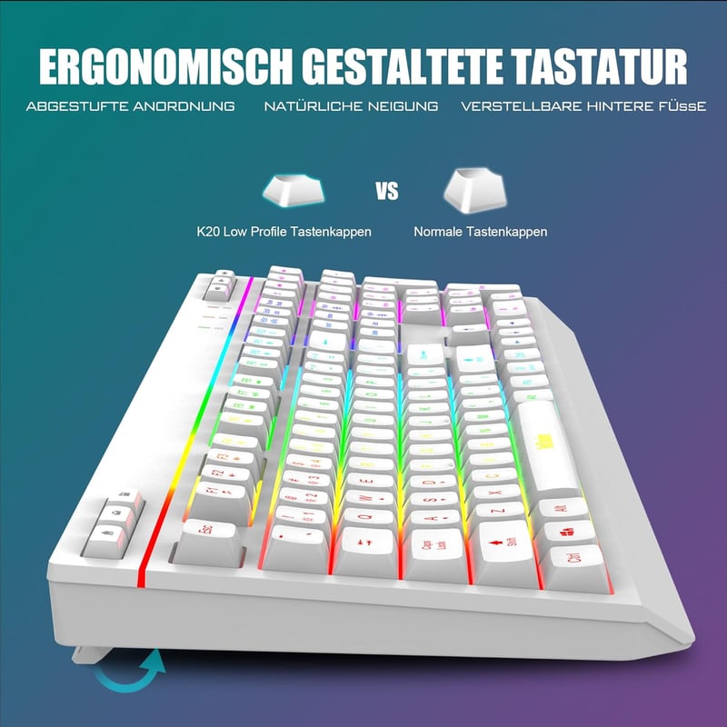 RedThunder K20 Wireless Gaming Billentyűzet és Egér Szett, QWERTZ DE, RGB Háttérvilágítás, 4800DPI