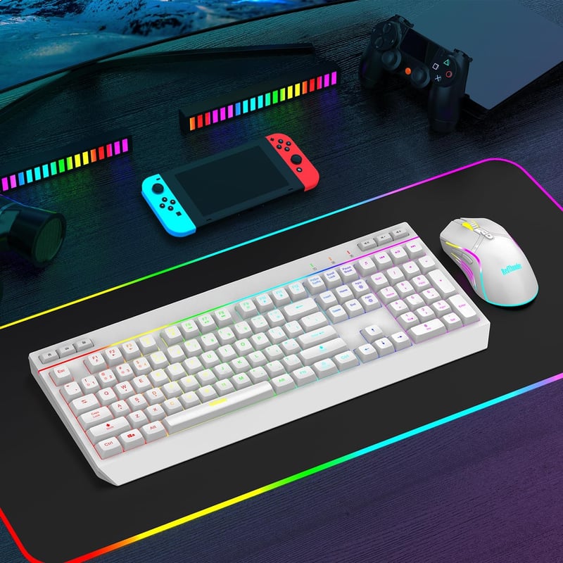 RedThunder K20 Wireless Gaming Billentyűzet és Egér Szett, QWERTZ DE, RGB Háttérvilágítás, 4800DPI