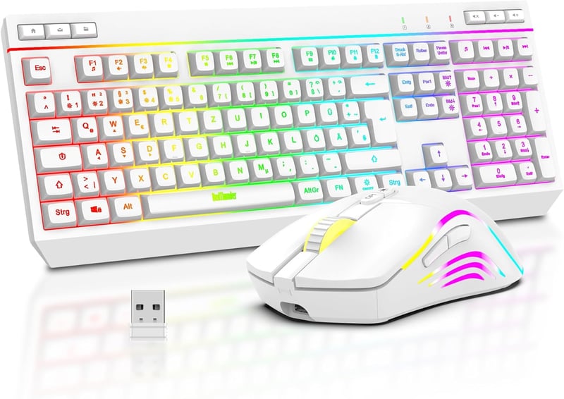 RedThunder K20 Wireless Gaming Billentyűzet és Egér Szett, QWERTZ DE, RGB Háttérvilágítás, 4800DPI