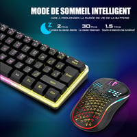 RedThunder K62 60% Vezeték Nélküli Gaming Billentyűzet és Egér Szett - RGB Háttérvilágítás, 62 Gombos Mini Billentyűzet, Optikai Egér, PC PS 6