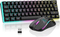 RedThunder K62 60% Vezeték Nélküli Gaming Billentyűzet és Egér Szett - RGB Háttérvilágítás, 62 Gombos Mini Billentyűzet, Optikai Egér, PC PS 1