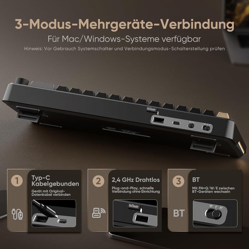 RedThunder K65 65% Wireless Mechanikus Gaming Billentyűzet QWERTZ RGB Retro