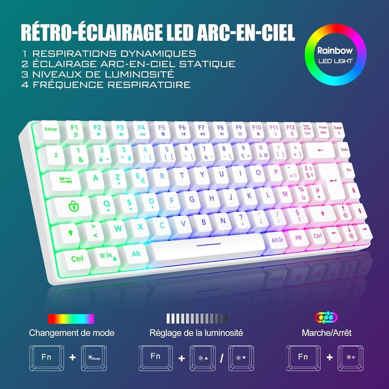 RedThunder K84 Combo USB Vezeték Nélküli Billentyűzet és Egér Szett - RGB Háttérvilágítás, 75% TKL Billentyűzet, Méhsejt Optikai Egér, Újrat
