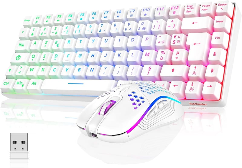 RedThunder K84 Combo USB Vezeték Nélküli Billentyűzet és Egér Szett - RGB Háttérvilágítás, 75% TKL Billentyűzet, Méhsejt Optikai Egér, Újrat