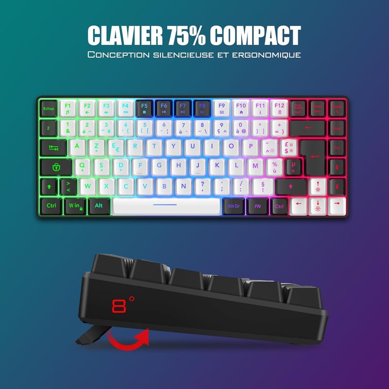 RedThunder K84 Combo Vezeték Nélküli Billentyűzet és Egér Szett - RGB Háttérvilágítás, TKL 75% Kompakt, Újratölthető, Méhsejt Optikai Egér