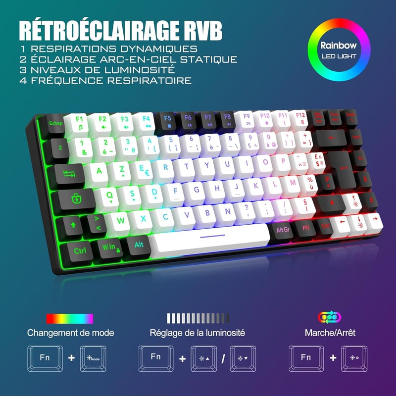 RedThunder K84 Combo Vezeték Nélküli Billentyűzet és Egér Szett - RGB Háttérvilágítás, TKL 75% Kompakt, Újratölthető, Méhsejt Optikai Egér