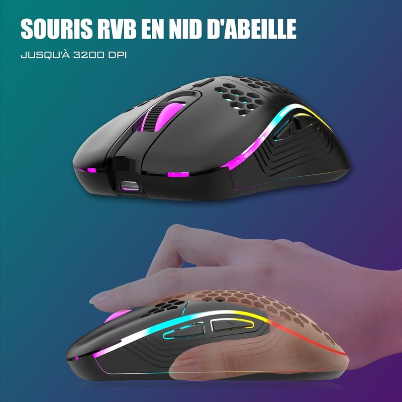 RedThunder K84 Vezeték Nélküli Billentyűzet és Egér Szett - 75% TKL AZERTY Francia Kiosztás, Méhsejt Optikai Egér 3200 DPI, Fekete