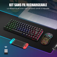 RedThunder K84 Vezeték Nélküli Billentyűzet és Egér Szett - 75% TKL AZERTY Francia Kiosztás, Méhsejt Optikai Egér 3200 DPI, Fekete 2