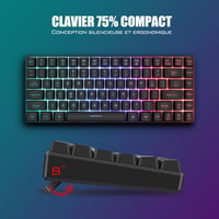 RedThunder K84 Vezeték Nélküli Billentyűzet és Egér Szett - 75% TKL AZERTY Francia Kiosztás, Méhsejt Optikai Egér 3200 DPI, Fekete 6