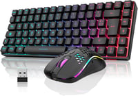 RedThunder K84 Vezeték Nélküli Billentyűzet és Egér Szett - 75% TKL AZERTY Francia Kiosztás, Méhsejt Optikai Egér 3200 DPI, Fekete 1