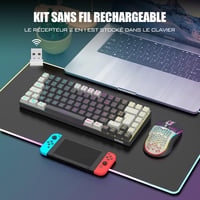 RedThunder K84 Vezeték Nélküli Billentyűzet és Egér Szett RGB Háttérvilágítással, Újratölthető, 3200 DPI, Méhsejt Mintázat, Fehér-Szürke 2