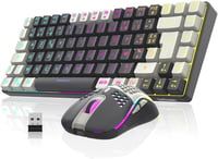 RedThunder K84 Vezeték Nélküli Billentyűzet és Egér Szett RGB Háttérvilágítással, Újratölthető, 3200 DPI, Méhsejt Mintázat, Fehér-Szürke 1