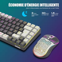 RedThunder K84 Vezeték Nélküli Billentyűzet és Egér Szett RGB Háttérvilágítással, Újratölthető, 3200 DPI, Méhsejt Mintázat, Fehér-Szürke 6