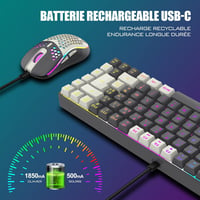 RedThunder K84 Vezeték Nélküli Billentyűzet és Egér Szett RGB Háttérvilágítással, Újratölthető, 3200 DPI, Méhsejt Mintázat, Fehér-Szürke 4