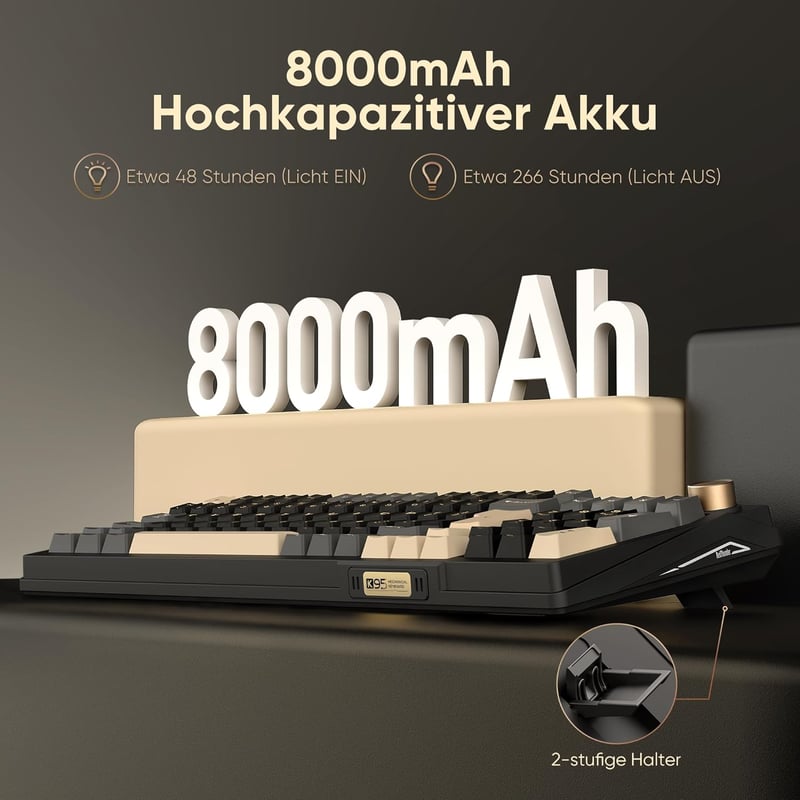 RedThunder K95 Vezeték Nélküli Mechanikus Gamer Billentyűzet 1,88" Kijelzővel, QWERTZ 96 Gombos, Gasket, 3 Csatlakozás, Hot-swap, RGB, 8000 