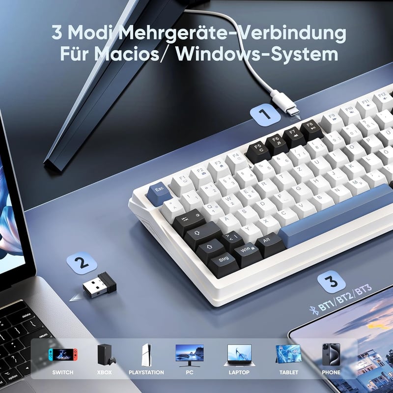 RedThunder K95 Wireless Mechanikus Gaming Billentyűzet QWERTZ 96 Gomb RGB LED Kijelzővel