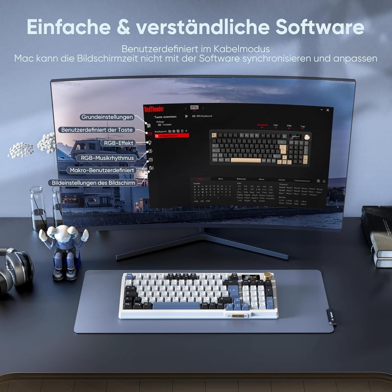 RedThunder K95 Wireless Mechanikus Gaming Billentyűzet QWERTZ 96 Gomb RGB LED Kijelzővel