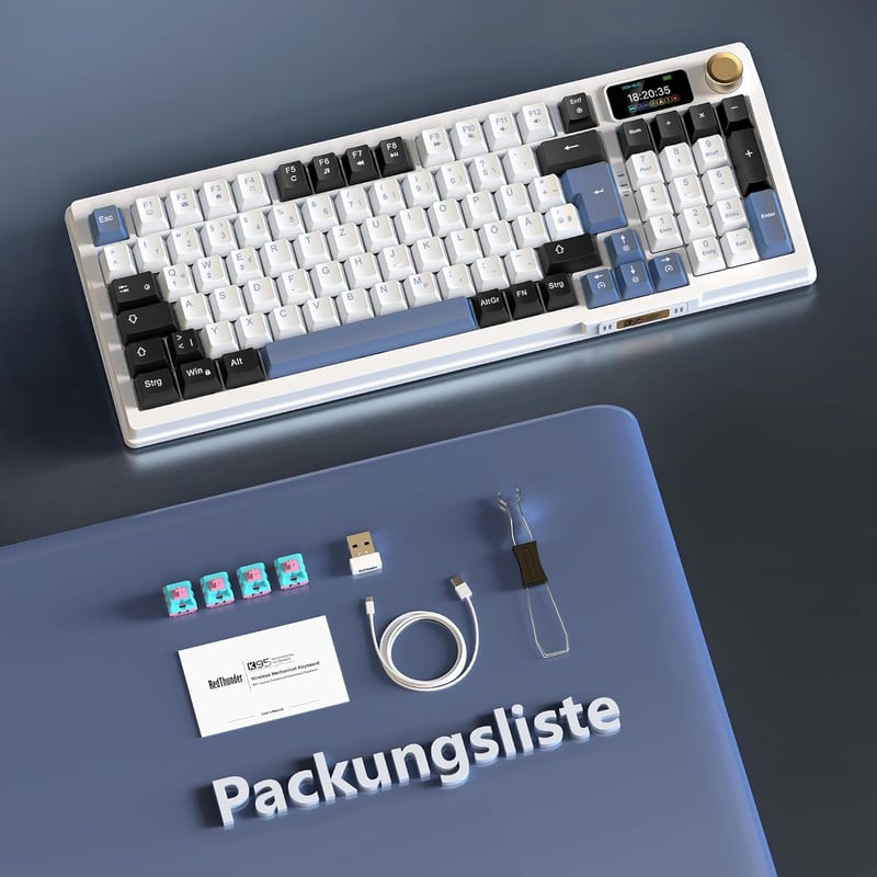 RedThunder K95 Wireless Mechanikus Gaming Billentyűzet QWERTZ 96 Gomb RGB LED Kijelzővel