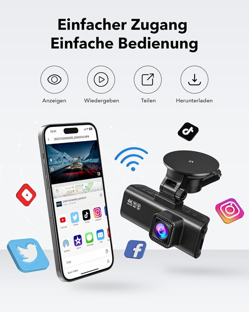 REDTIGER F7NP-4K autós fedélzeti kamera elöl-hátul, 128GB kártya, Wi-Fi6, 4K felbontás