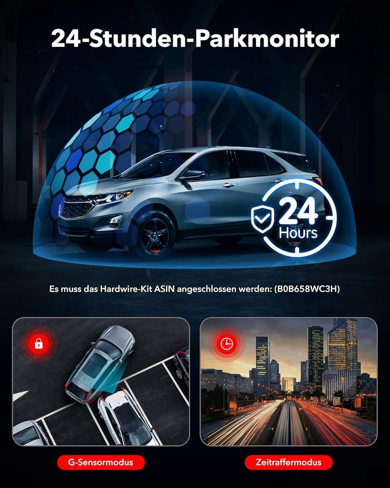 REDTIGER F7NP-4K autós fedélzeti kamera elöl-hátul, 128GB kártya, Wi-Fi6, 4K felbontás