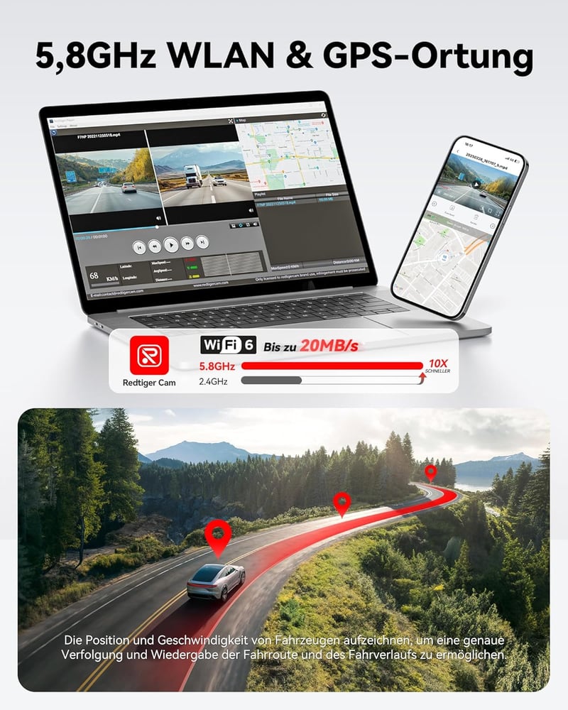 REDTIGER F7NP-4K autós fedélzeti kamera elöl-hátul, 128GB kártya, Wi-Fi6, 4K felbontás