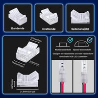 Set REDTRON de conectoare și cablu prelungitor de 5 m pentru benzi LED RGB 5050 cu 4 pini, fără lipire, 10 mm, 22AWG, incluzând 10 conectori 6