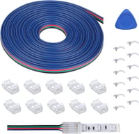 Set REDTRON de conectoare și cablu prelungitor de 5 m pentru benzi LED RGB 5050 cu 4 pini, fără lipire, 10 mm, 22AWG, incluzând 10 conectori 1