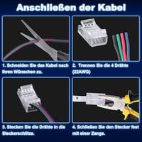 Set REDTRON de conectoare și cablu prelungitor de 5 m pentru benzi LED RGB 5050 cu 4 pini, fără lipire, 10 mm, 22AWG, incluzând 10 conectori 3