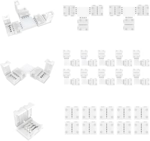 Set conectori bandă LED REDTRON, 22 buc, 4 pini, 10 mm, fără lipire, pentru RGB SMD 5050 3528, conectori în formă de L și T