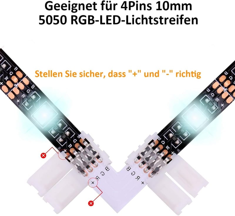 REDTRON LED szalag csatlakozó szett 10mm RGB 5050 sarok és rögzítő klipekkel