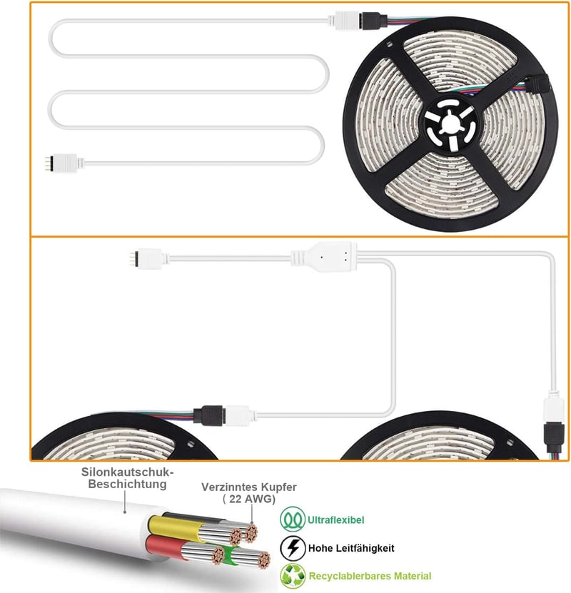 REDTRON LED szalag csatlakozó szett 10mm RGB 5050 sarok és rögzítő klipekkel