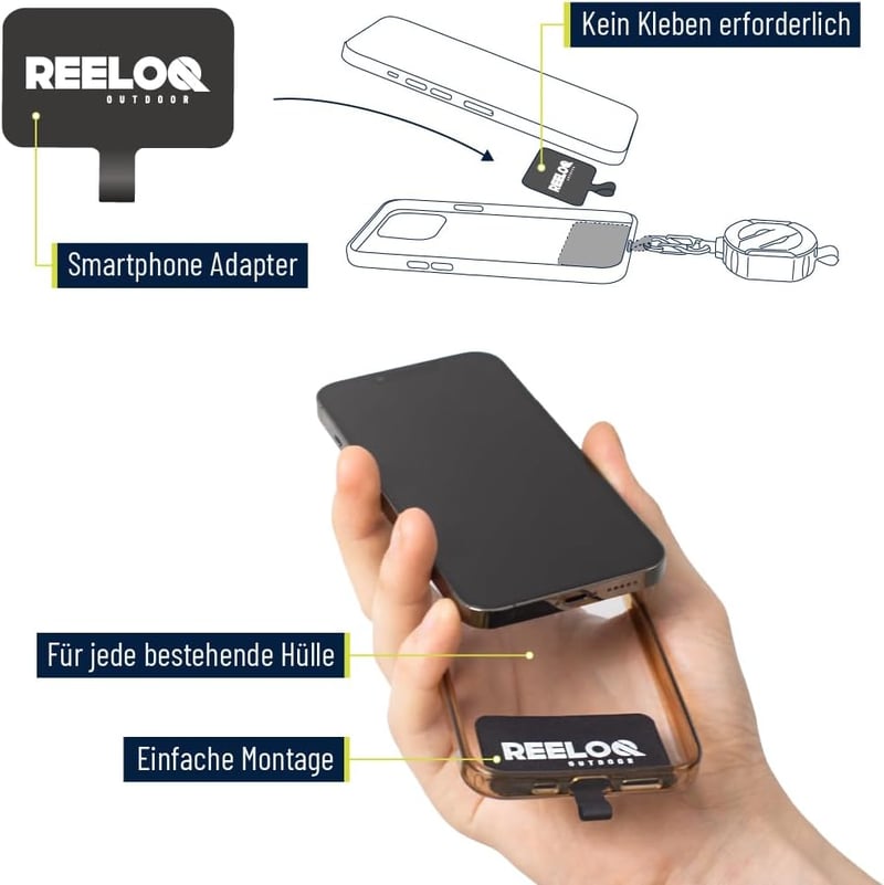 REELOQ PRO Smartphone Biztonsági Hátizsák Telefontartó 360° Visszahúzható Kötéllel Fekete