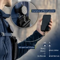 REELOQ PRO Smartphone Biztonsági Hátizsák Telefontartó 360° Visszahúzható Kötéllel Fekete 4